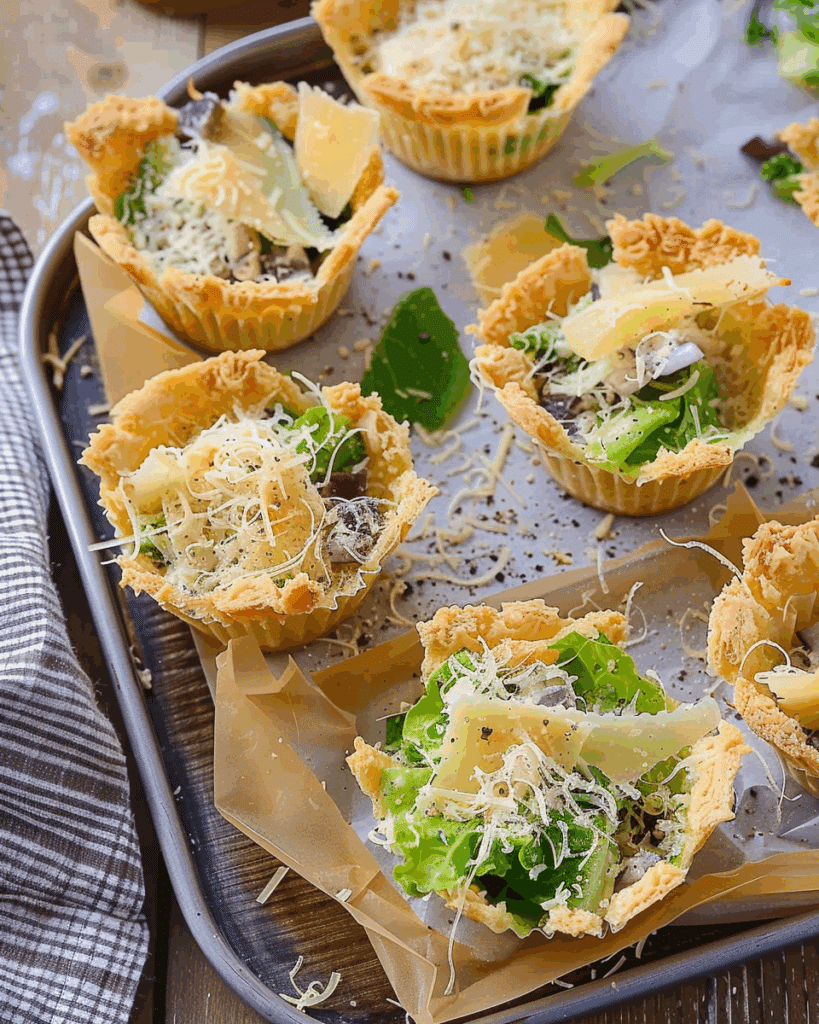 Mini Caesar Salad Parmesan Cheese Cups