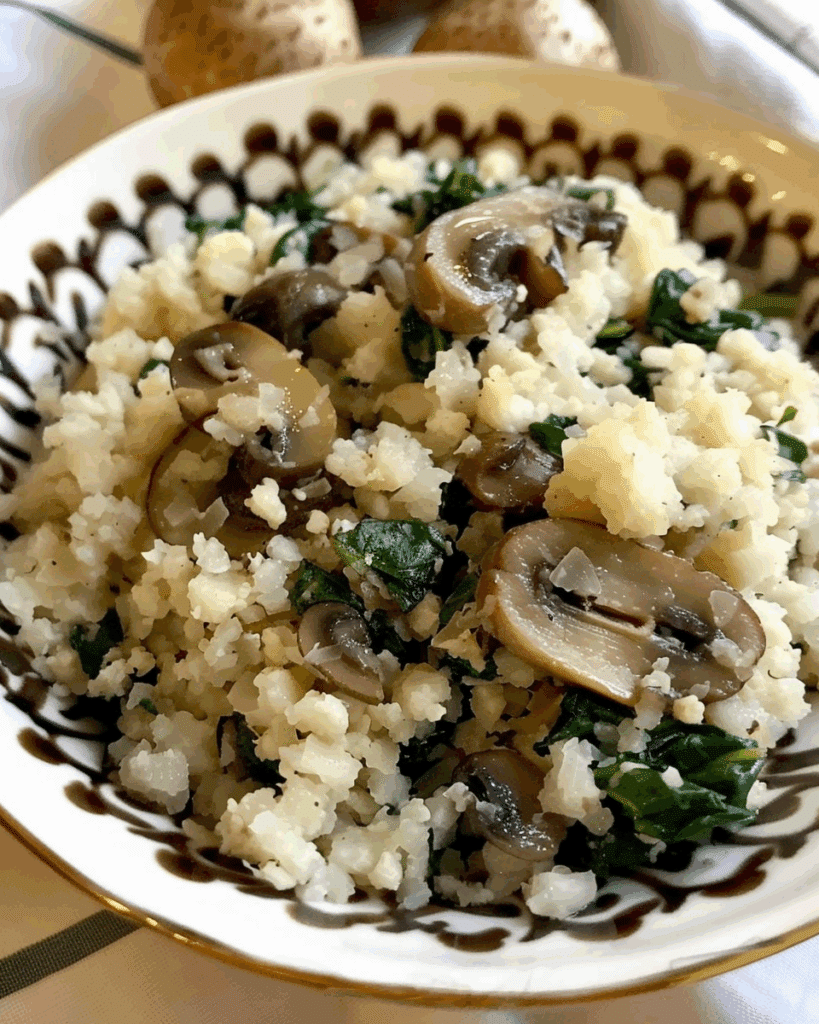 Low Carb Mushroom & Spinach Cauliflower Rice