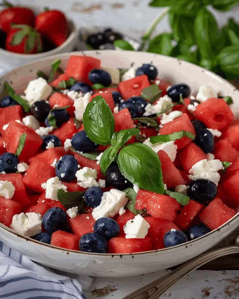 Watermelon Feta Salad with Basil and Blueberries