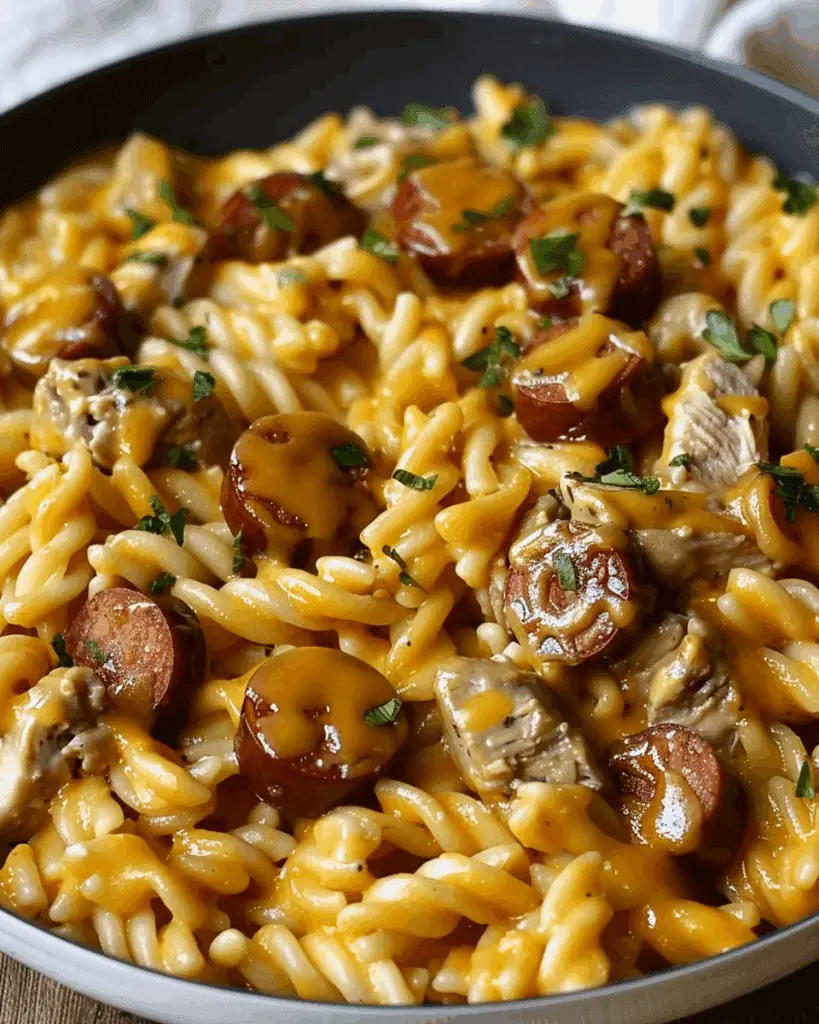 One-Pot Smoky Cheddar Ranch Chicken & Beef Sausage Pasta