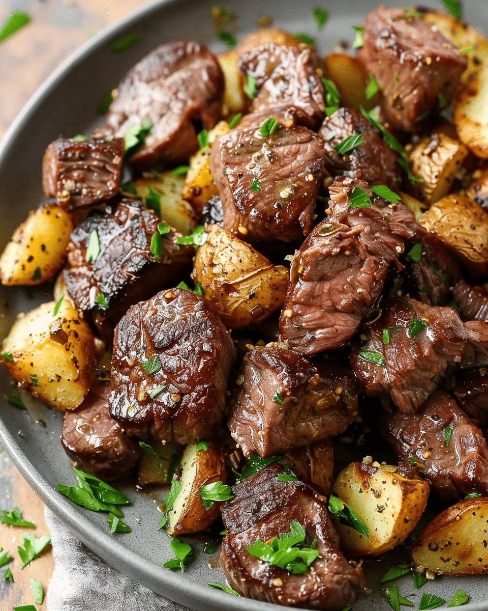 Garlic Butter Steak Bites and Potatoes