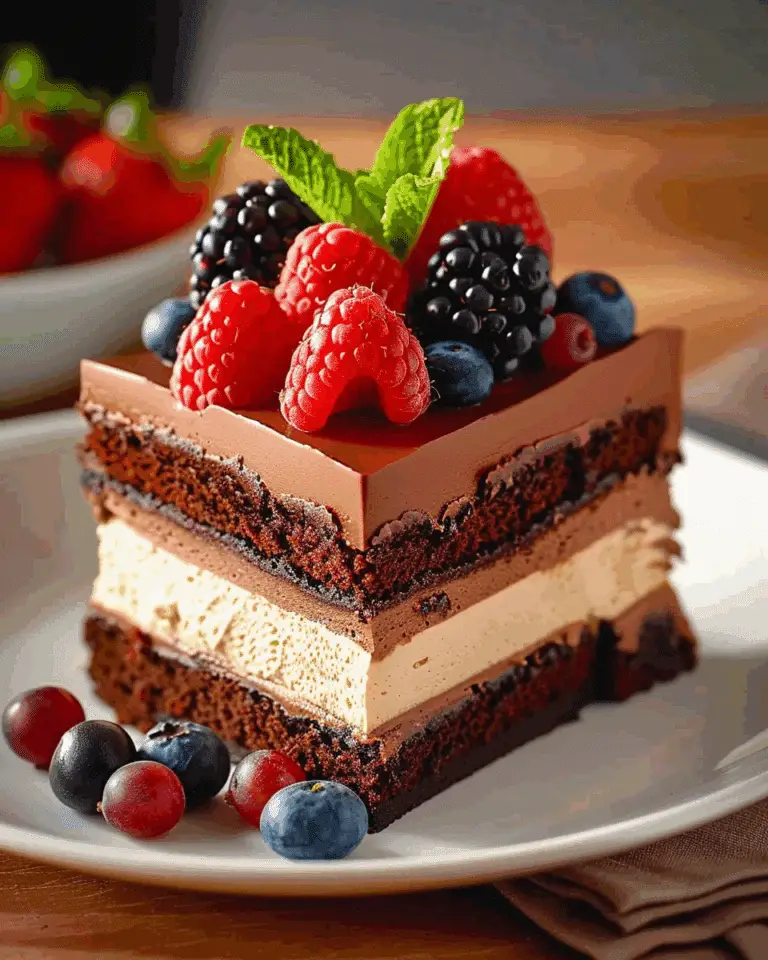 Triple Chocolate Mousse Cake with Berries