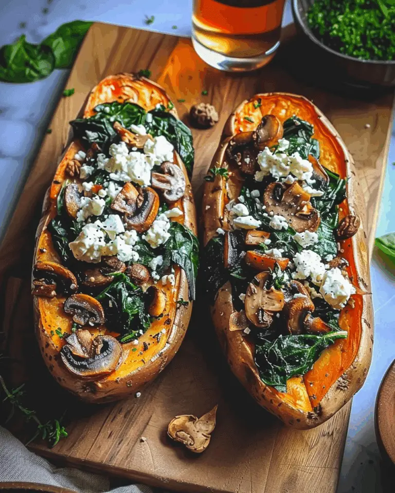 Stuffed Sweet Potatoes with Spinach, Mushroom, and Feta