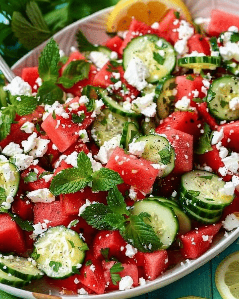 Watermelon Feta Cucumber Salad