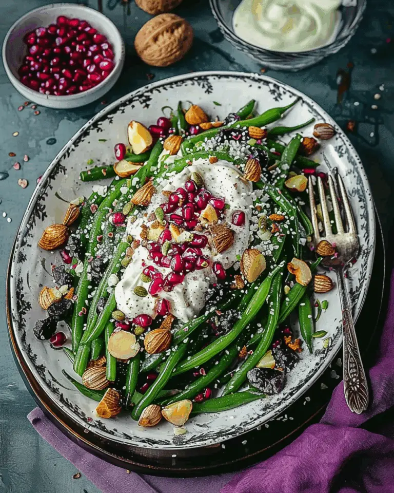Sautéed Green Beans With Chestnuts, Pomegranates & Lemony Tahini