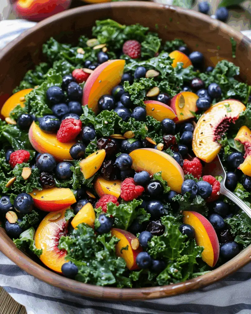 Summer Peach Blueberry Kale Salad