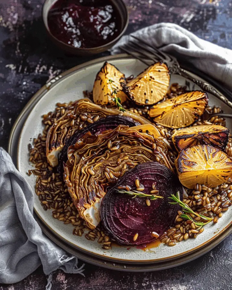 Cabbage Steaks with Roasted Beets and Farro