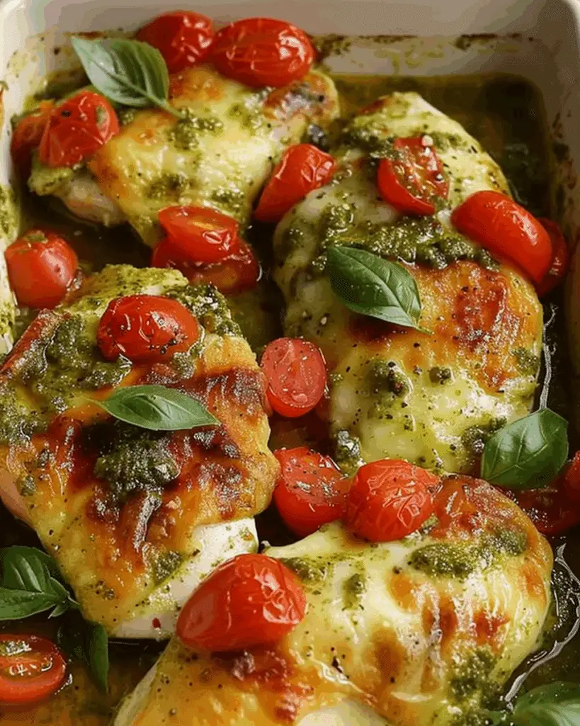 Cheesy Pesto Baked Chicken