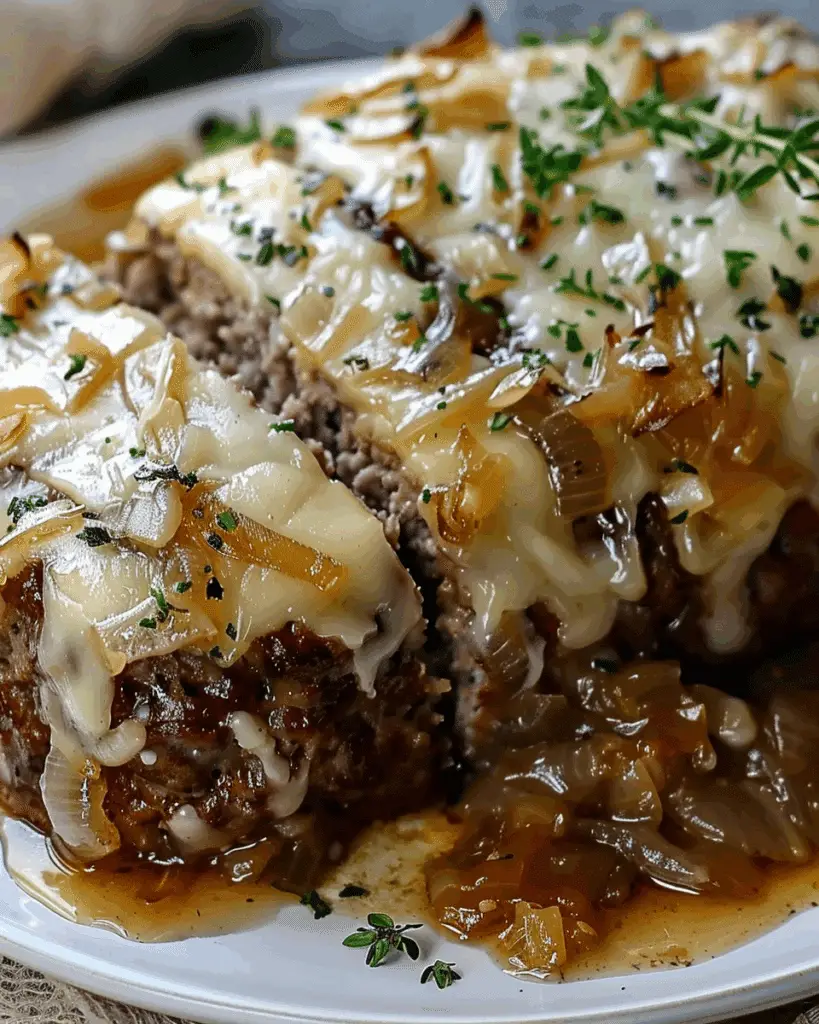 Crockpot French Onion Meatloaf with Melted Swiss Cheese