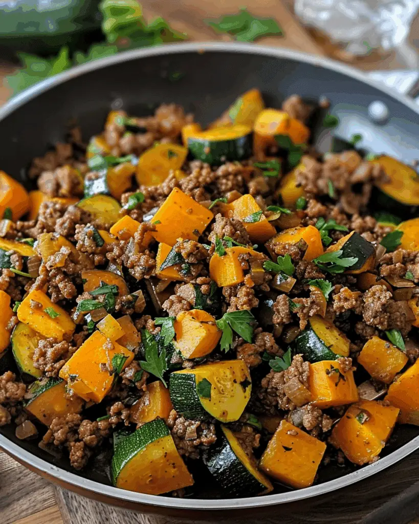Ground Beef Zucchini Sweet Potato Skillet