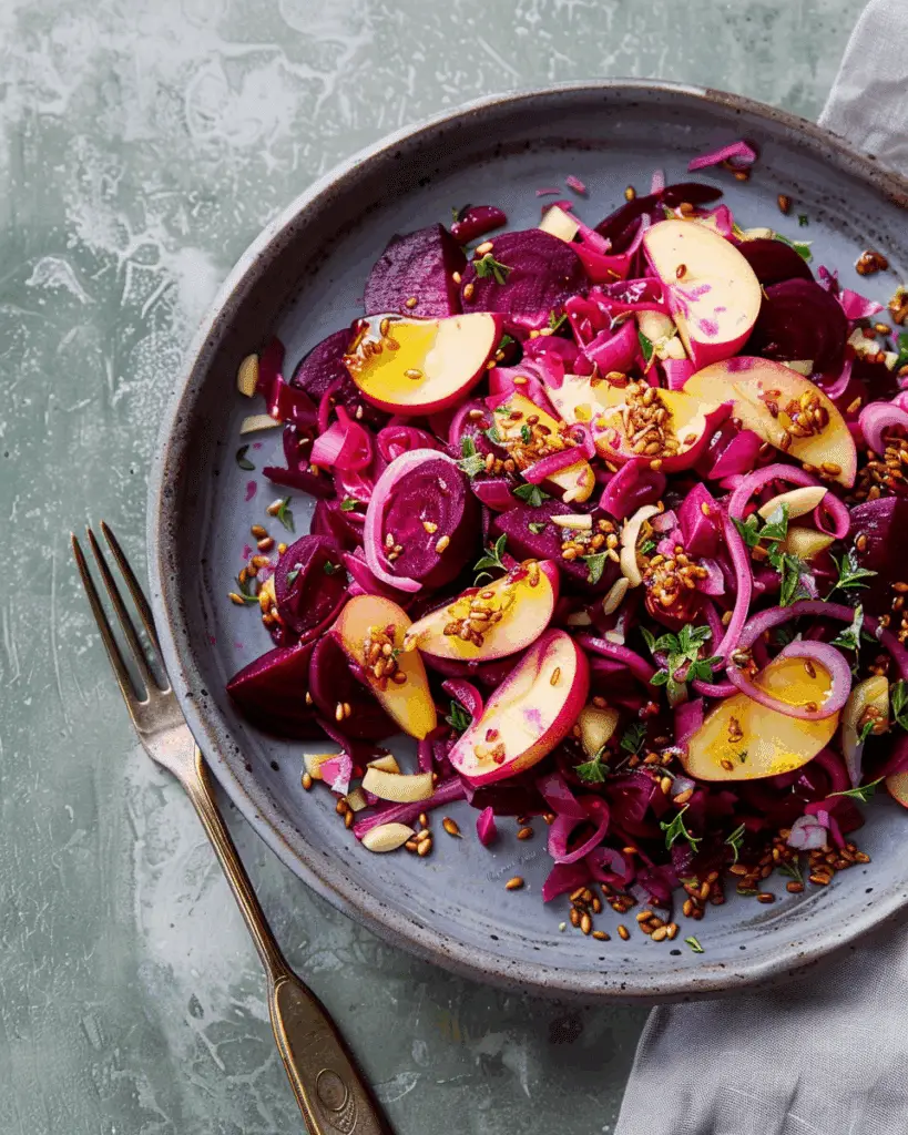 Raw Beet Salad with Apples and Pickled Onions