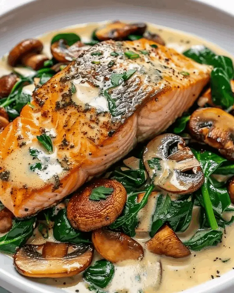 Garlic Butter Salmon with Spinach and Mushrooms