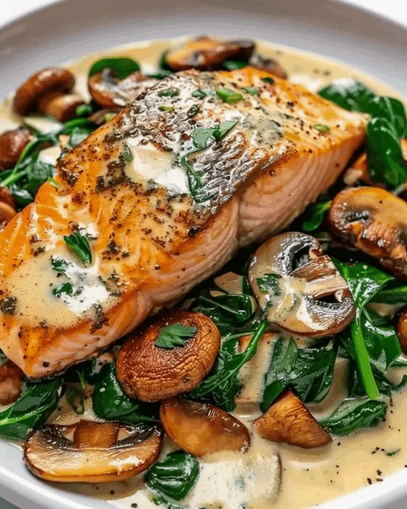 Garlic Butter Salmon with Spinach and Mushrooms