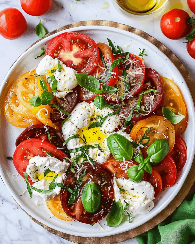 Summer Heirloom Tomato Burrata Caprese Salad