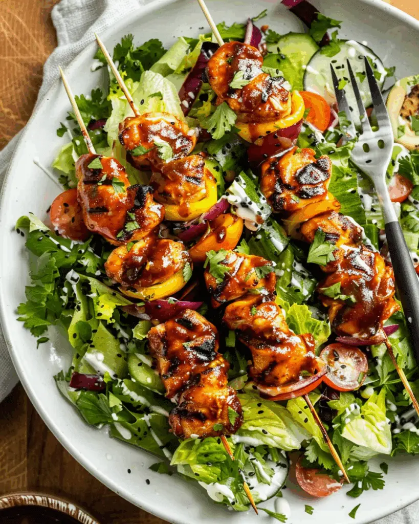 The Best BBQ Chicken Skewer Salad