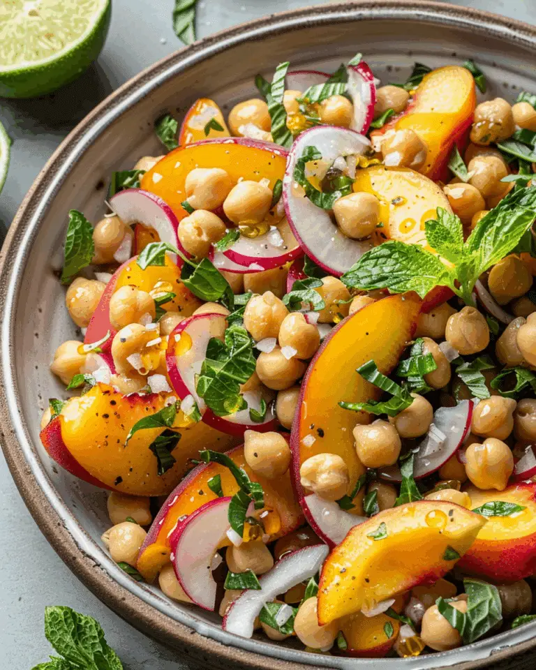Chickpea Peach Salad with Honey Lime Dressing