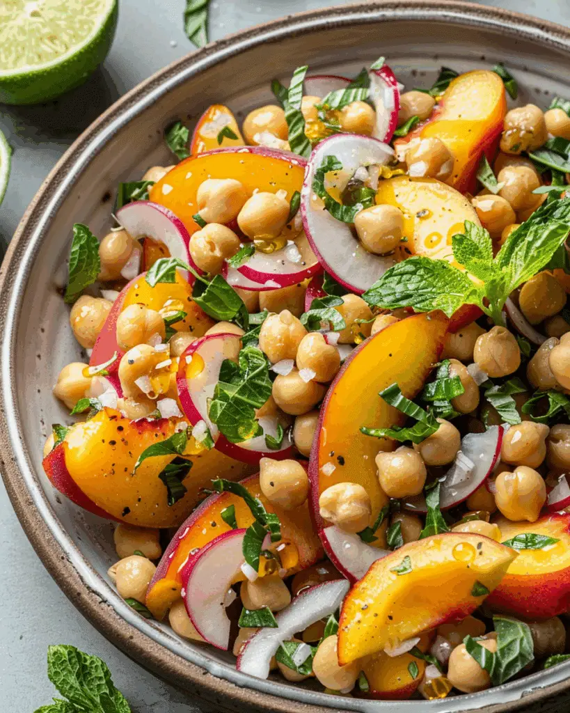 Chickpea Peach Salad with Honey Lime Dressing
