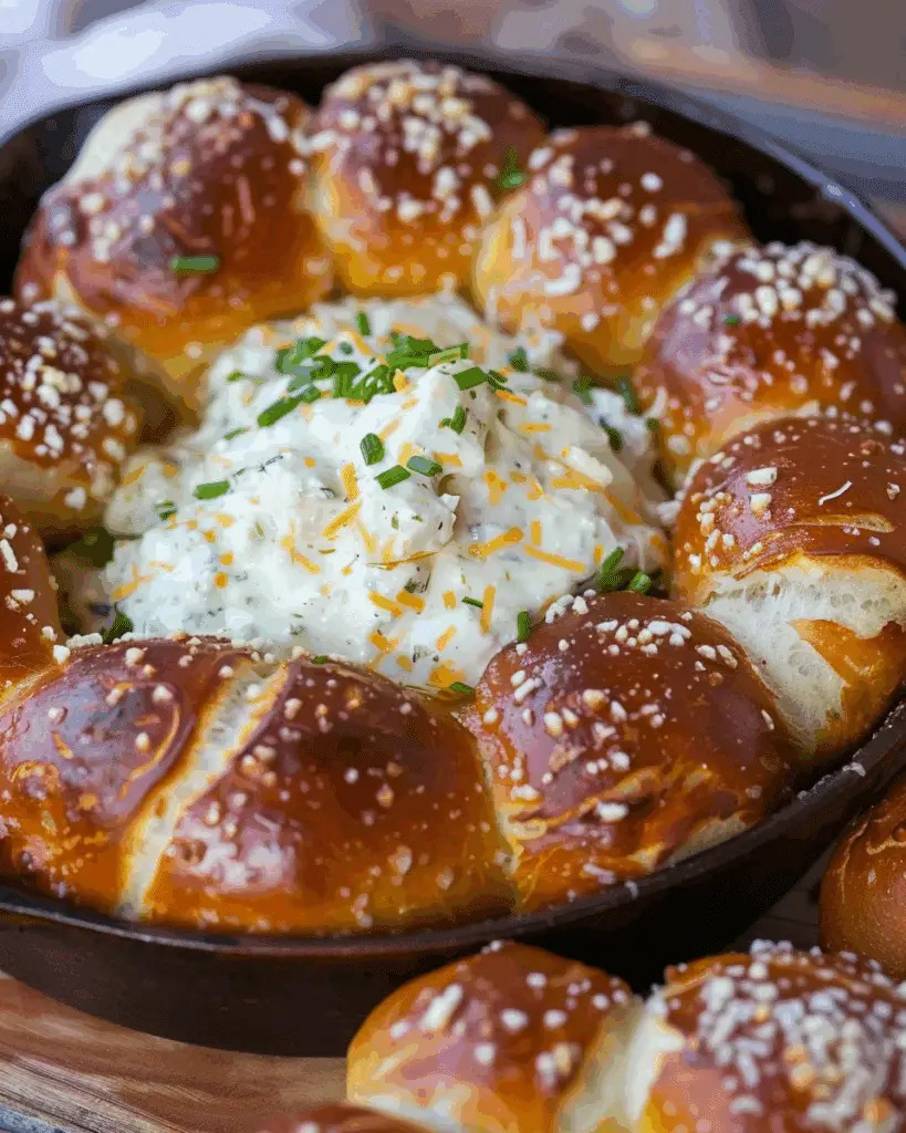 Pretzel Buns with Creamy Cheese Dip