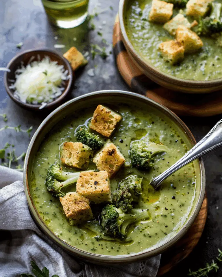 Smoked Gouda Broccoli Soup with Garlic Cheese Croutons