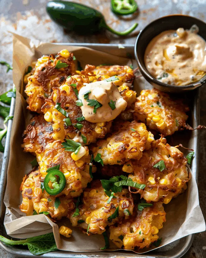 Jalapeño Garlic Corn Fritters with Chipotle Aioli