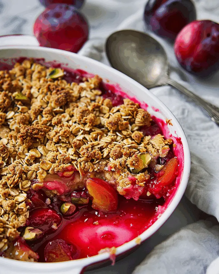 Gluten-Free Plum Crisp with Pistachio, Oat, and Almond Topping