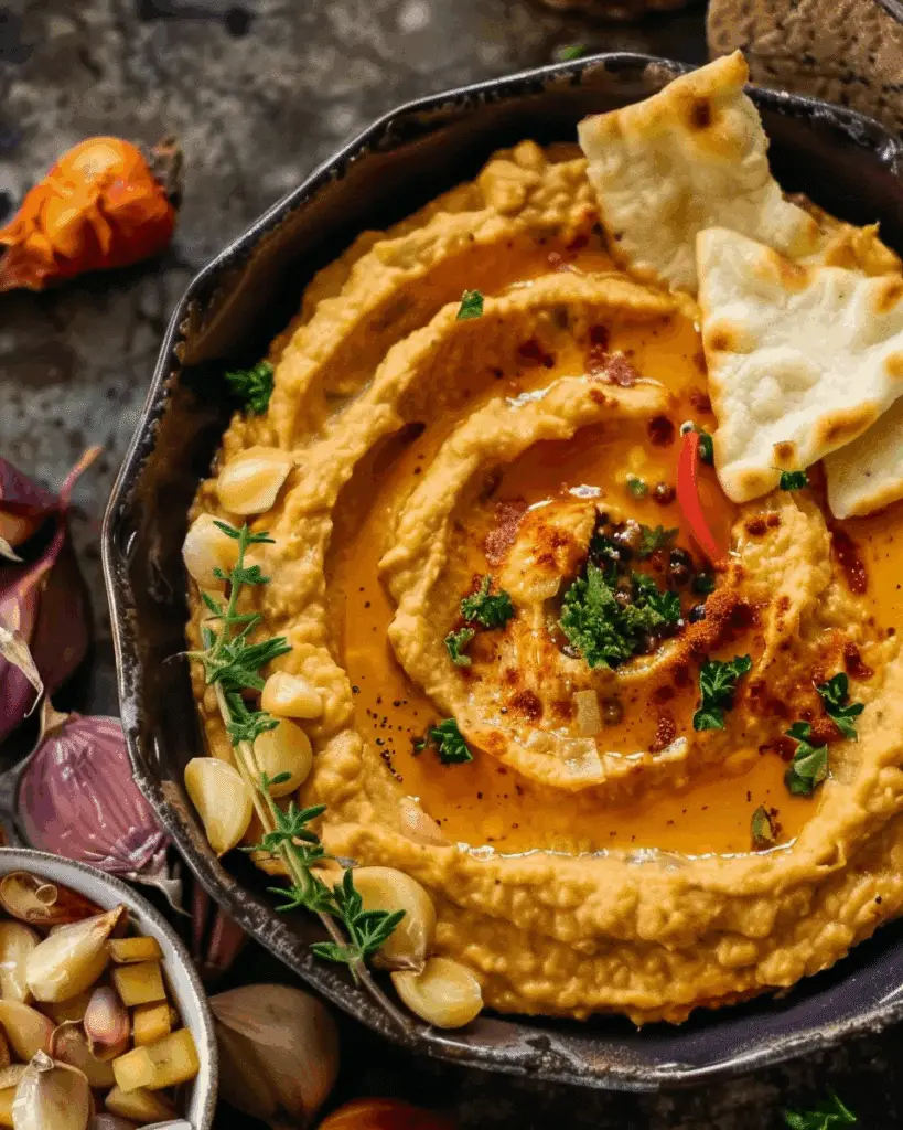 Easy Pumpkin Hummus with Roasted Garlic