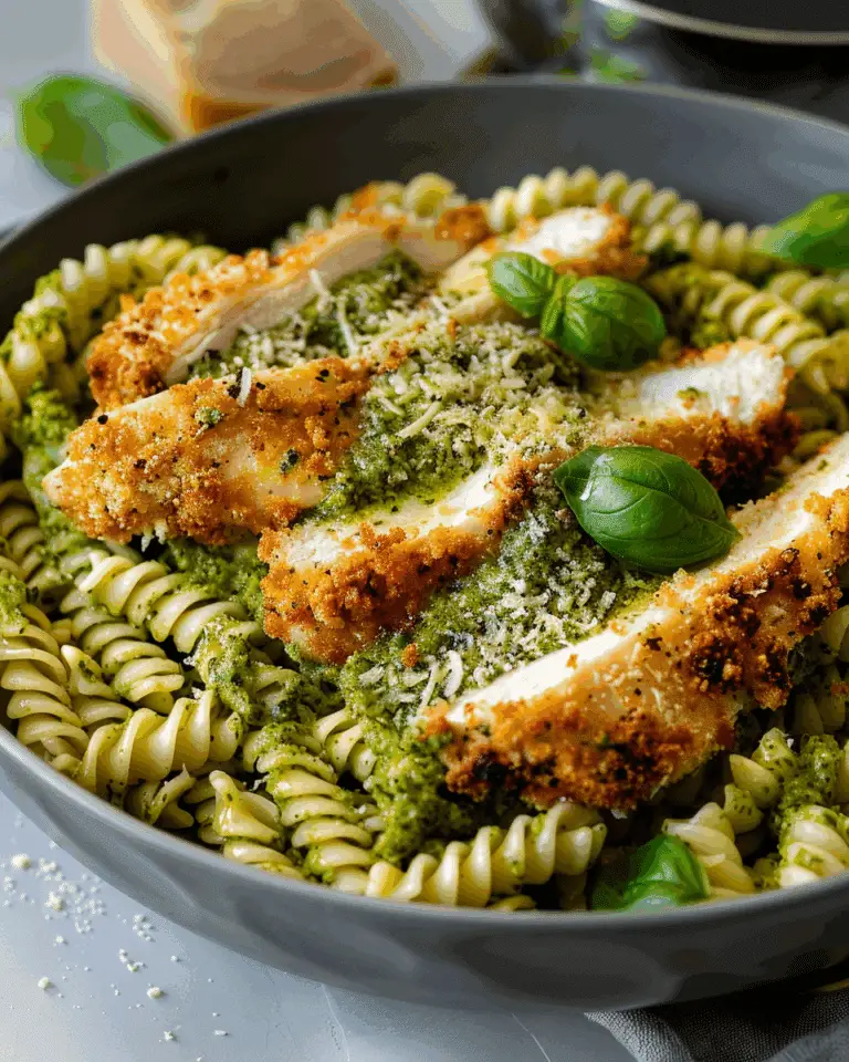 Pesto Pasta with Crispy Parmesan Chicken
