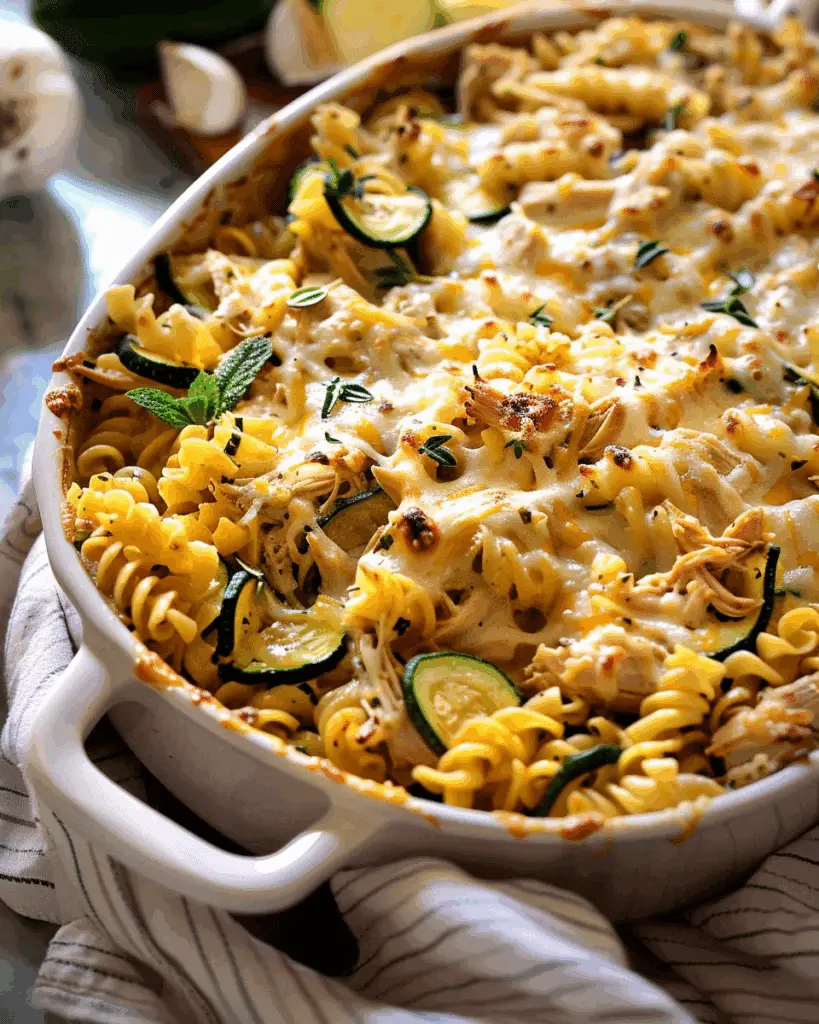Zucchini Cheddar Chicken Noodle Casserole