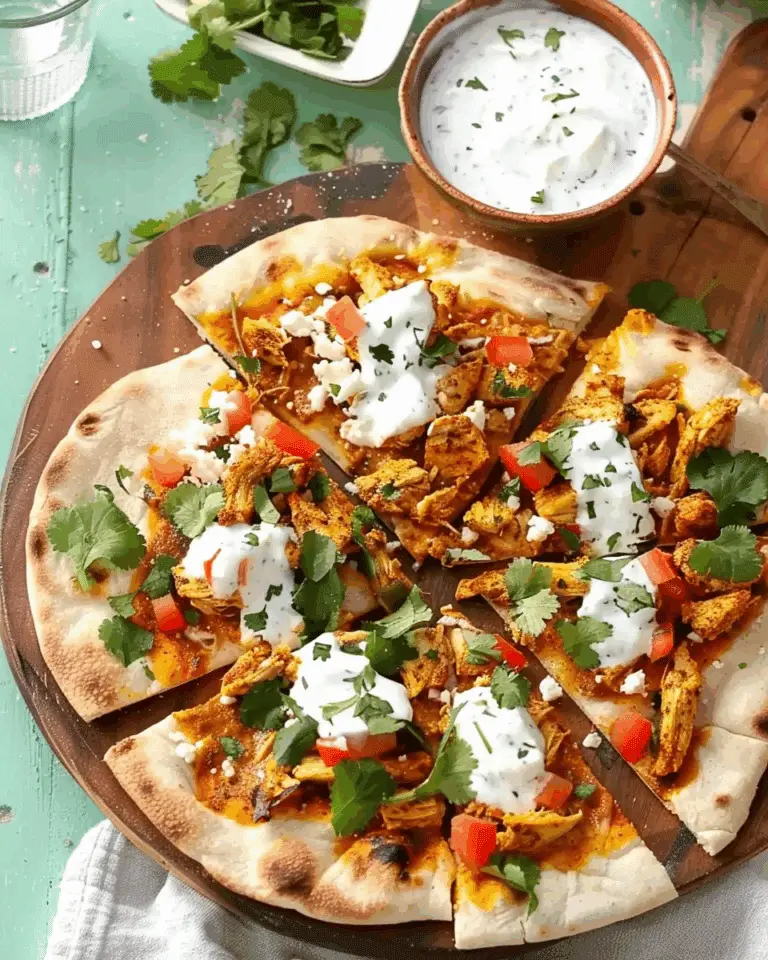 Tandoori Spiced Chicken Pita Pizza with Greek Yogurt and Cilantro