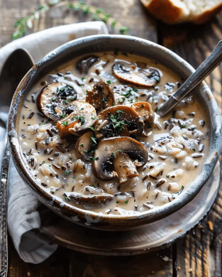 Slow Cooker Creamy Wild Rice Soup with Butter Roasted Mushrooms