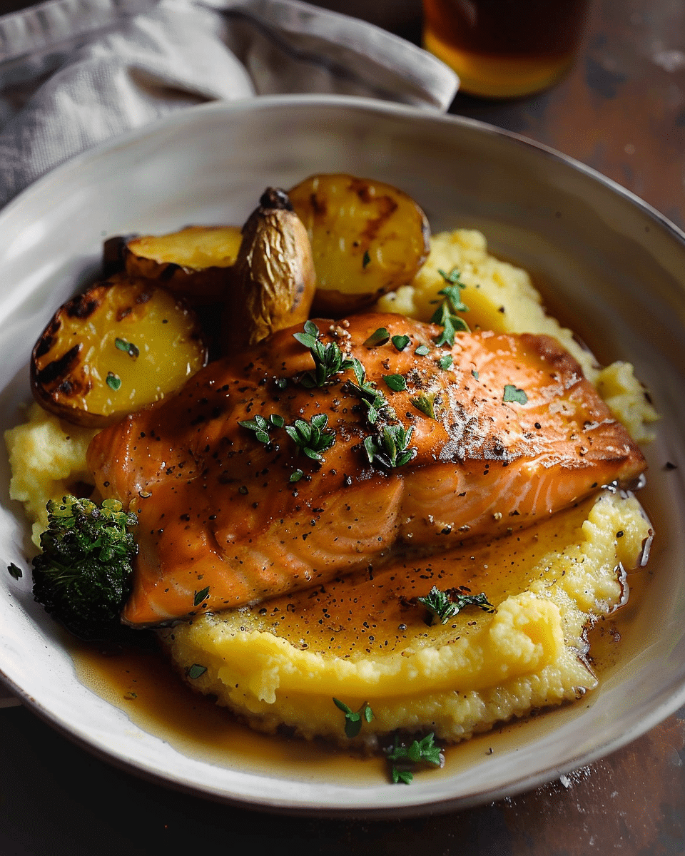 Maple Cider Glazed Salmon with Honey Butter Polenta