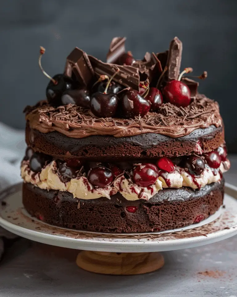 Chocolate, Vanilla Cherry & Mascarpone Layer Cake with Chocolate Ganache