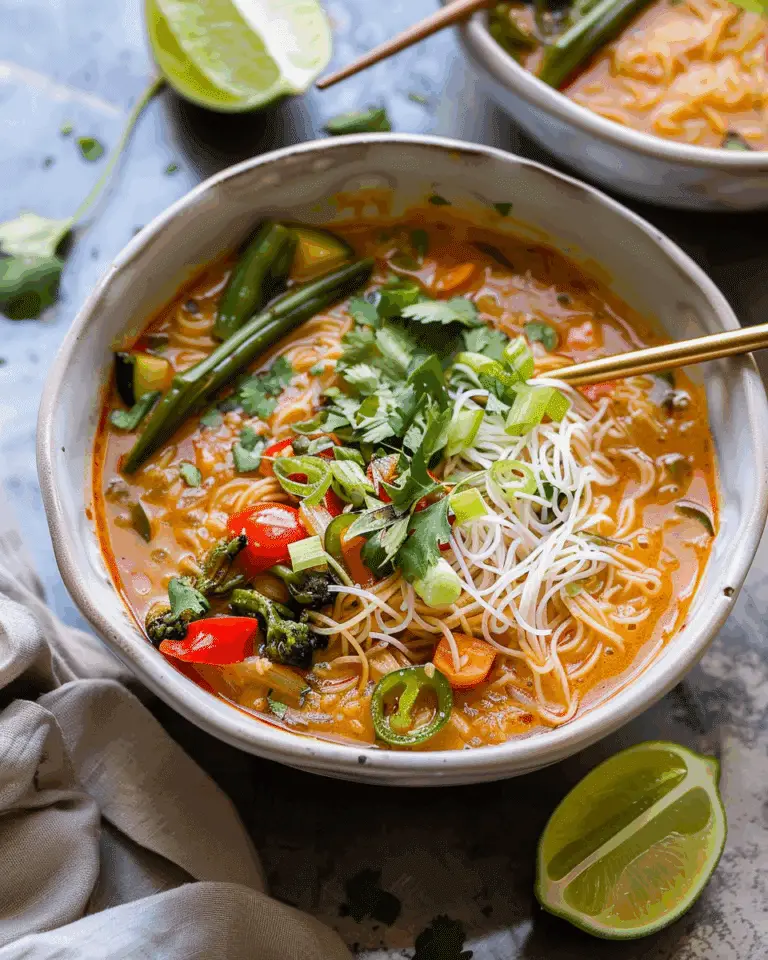 Saucy Coconut Curry with Rice Noodles and Garden Vegetables