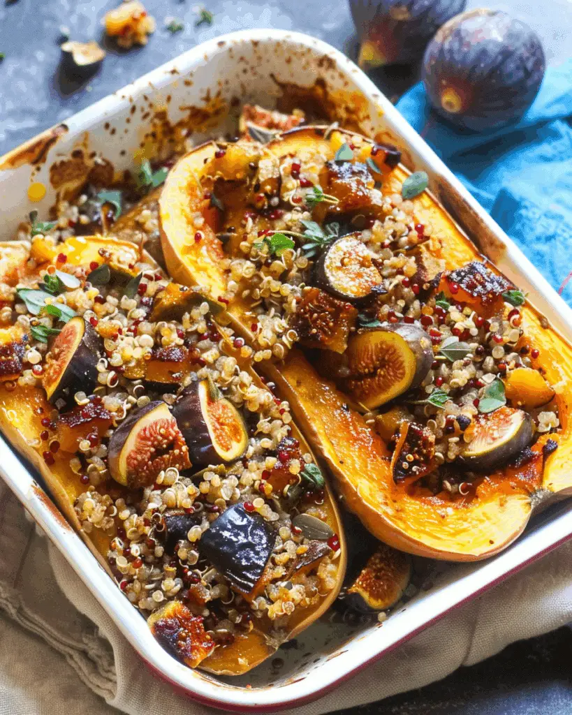 Vegan Stuffed Butternut Squash with Quinoa, Apples and Figs