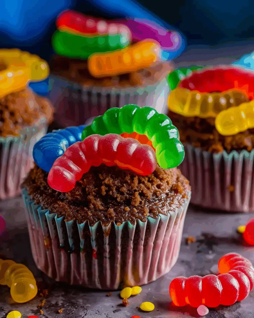 Dirt Cupcakes with Gummy Worms