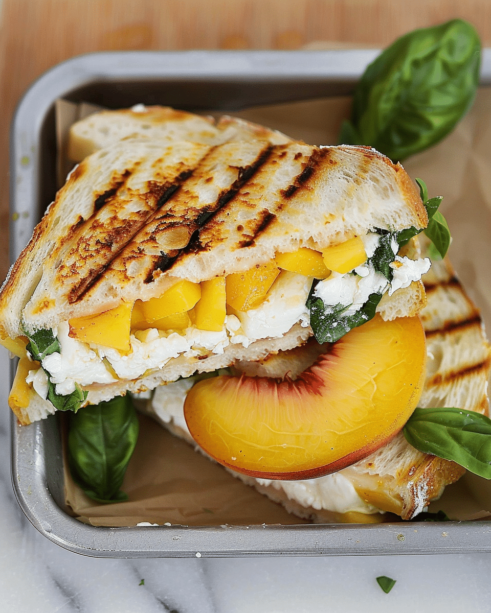 Goat Cheese, Peach and Basil Panini