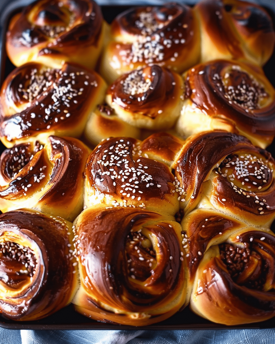 Chocolate Tahini Challah Buns
