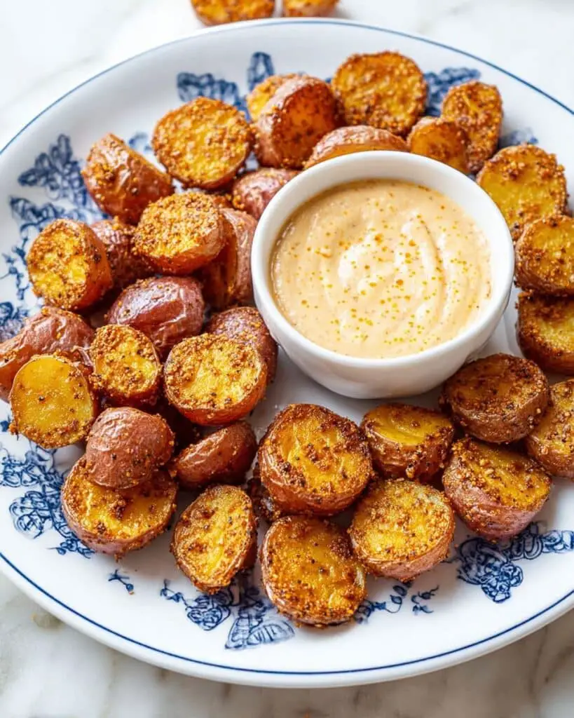Crispy Parmesan Potatoes with Spicy Garlic Dipping Sauce Recipe