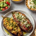 Stuffed Eggplant with Cherry Tomatoes, Herbs, and Parmesan Recipe