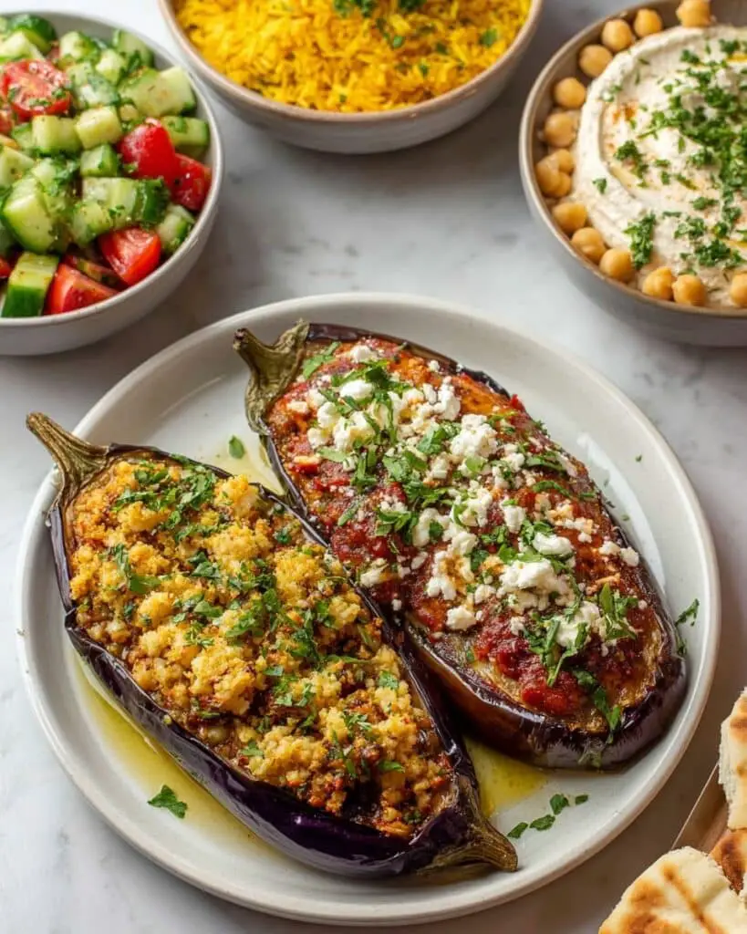 Stuffed Eggplant with Cherry Tomatoes, Herbs, and Parmesan Recipe