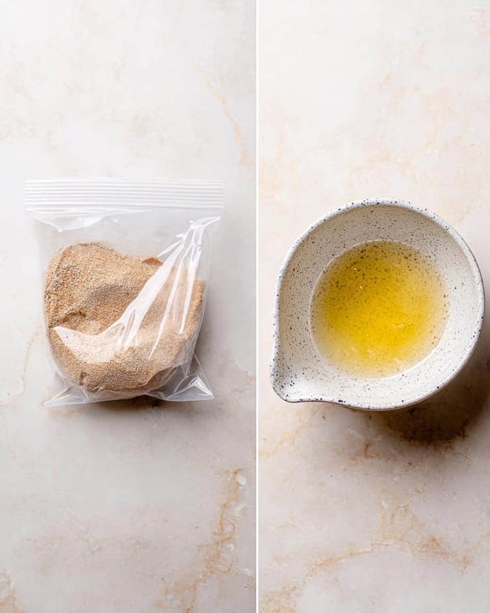 The image shows two parts: on the left side, a woman's hand holding a spoon is scooping a creamy white mixture with visible brown pecans from a white bowl onto a transparent plastic bag resting on a white marbled surface; on the right side, the same creamy pecan mixture is spread in an uneven layer across an aluminum baking tray, with a spoon placed in the lower middle area, against the same white marbled background. photo taken with an iphone --ar 4:5 --v 7