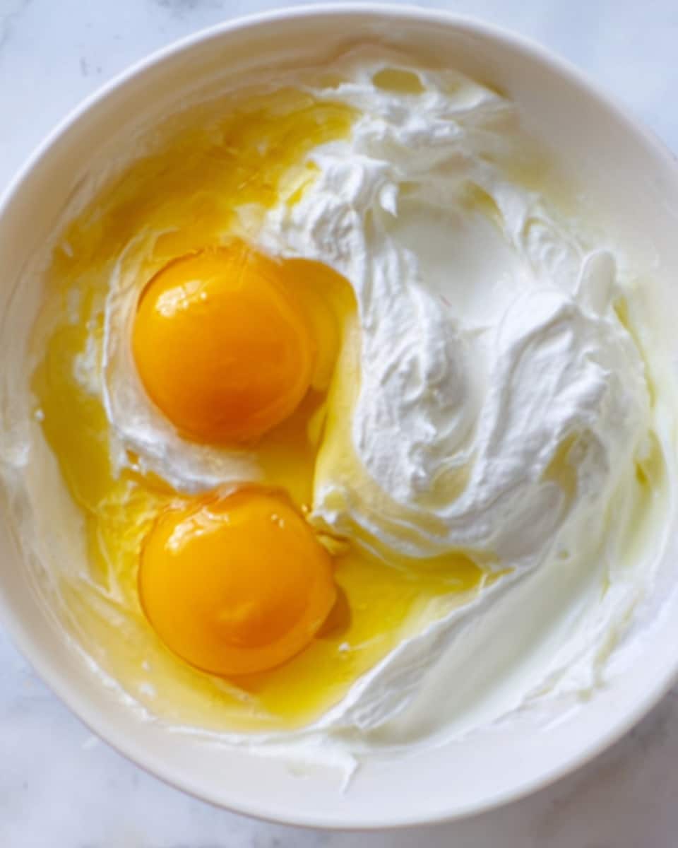 The image shows a baking tray with twelve white paper liners inside each cup. On the left side, six of the liners are filled with a light yellow dough pressed smooth and flat at the bottom. On the right side, the other six liners are topped with a creamy white liquid filling that looks smooth and shiny, filling each liner almost to the top. The tray is placed on a white marbled surface. photo taken with an iphone --ar 4:5 --v 7