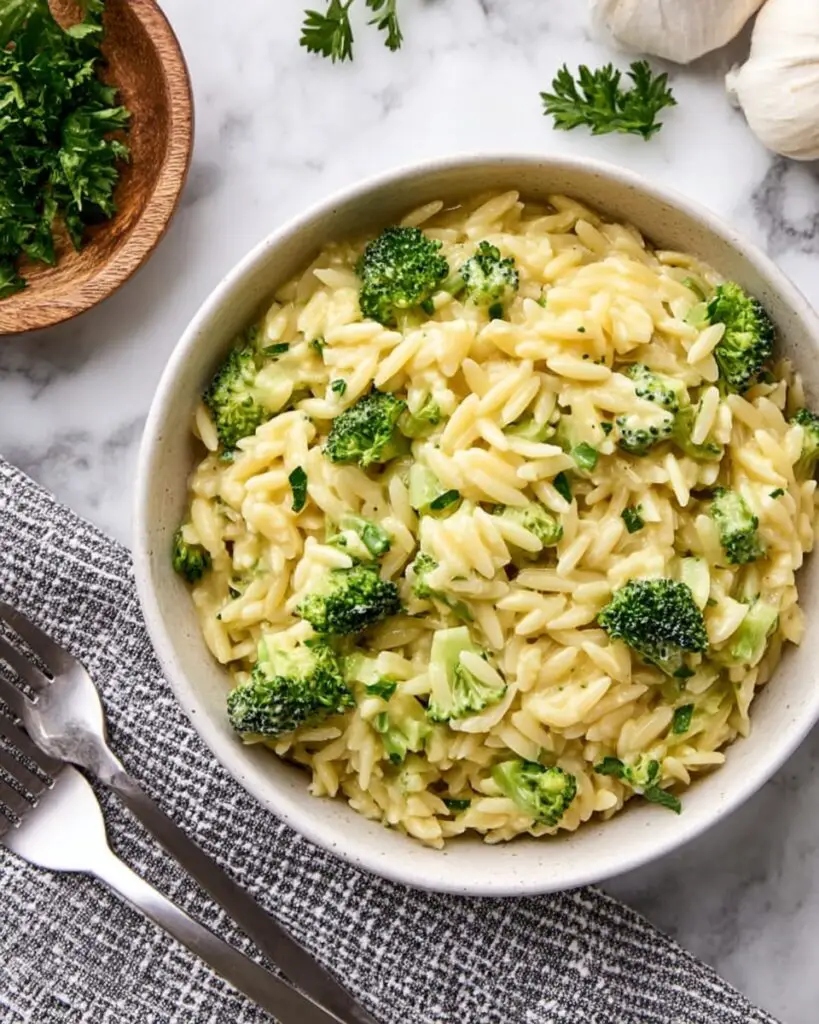 Creamy One-Pot Broccoli Cheddar Orzo Recipe