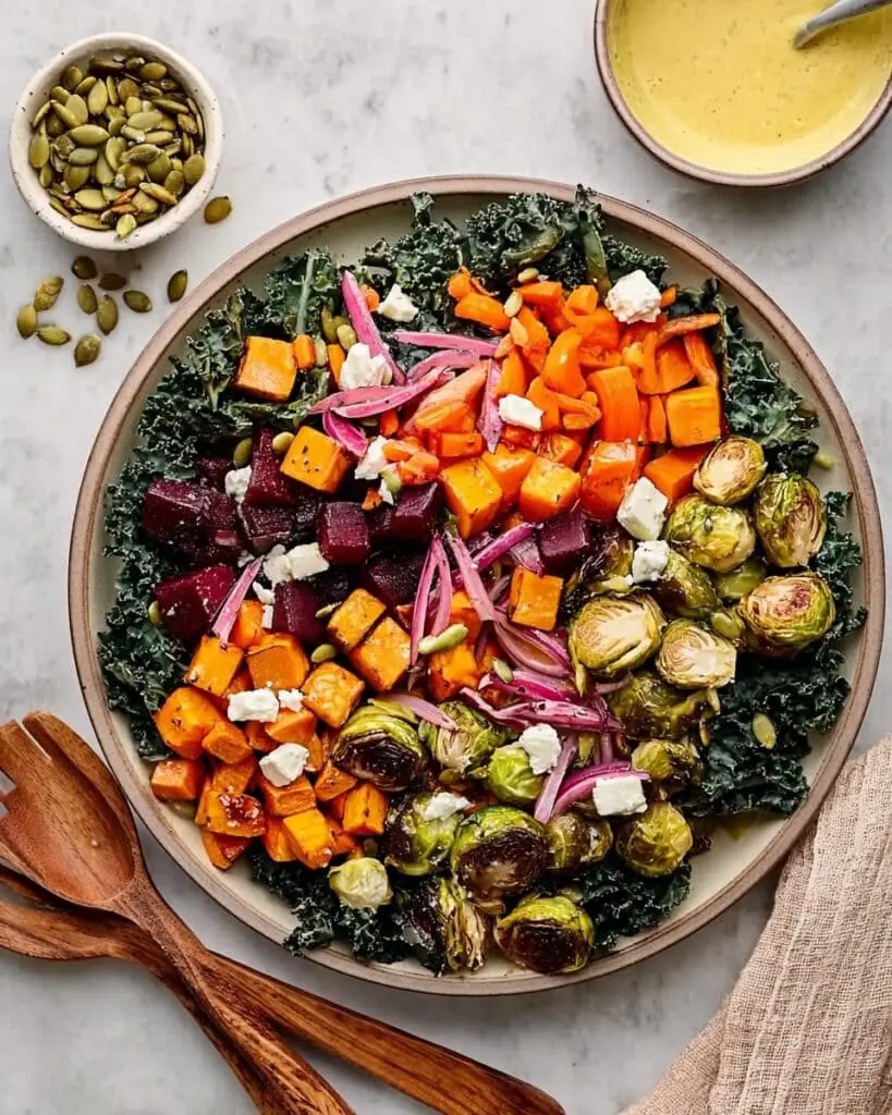 Roasted Vegetable Salad with Maple Dressing and Nut Topping Recipe