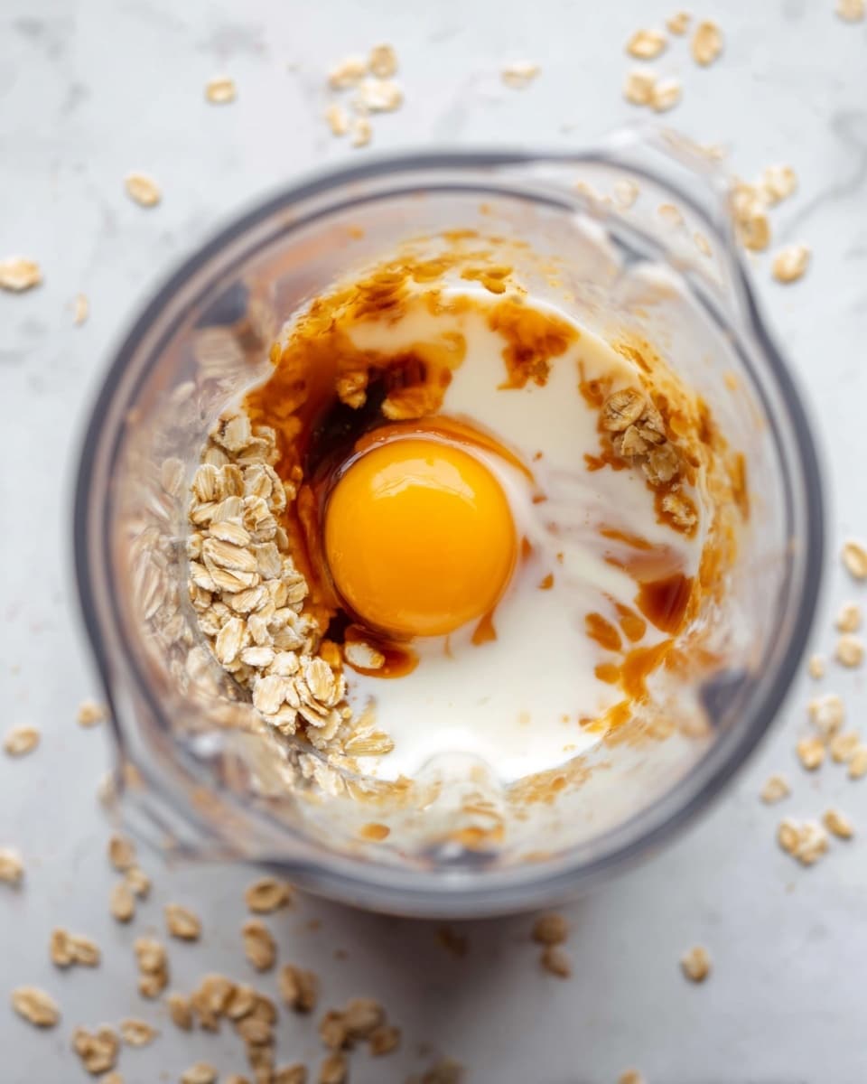 A top view of a single white bowl filled with a light beige foam liquid, with many small bubbles scattered across the smooth surface. The bowl is placed on a white marbled texture background with a few oat flakes lightly scattered around it. The scene is simple, clean, and focuses on the creamy texture of the drink. photo taken with an iphone --ar 4:5 --v 7