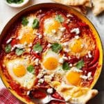 Shakshuka with Red Bell Peppers, Feta, and Cilantro Recipe