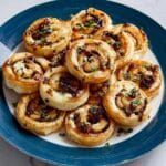 Puff Pastry Pinwheel with Caramelized Onions, Swiss Cheese, and Balsamic Glaze Recipe