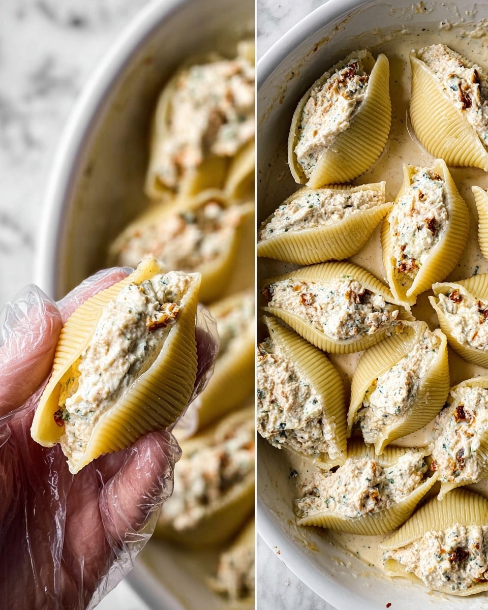 The image shows two clear glass bowls on a white marbled surface; the left bowl has a creamy light beige sauce mixed with small red and brown flecks, stirred by a wooden spoon with its tip coated in sauce and a woman's hand holding it. The right bowl contains several layers and sections of different ingredients: a large white creamy base layer, topped unevenly with bright yellow lemon zest in one area, minced light beige garlic next to it, finely ground mixed black and white pepper spread over a larger area, small dark red pieces of sun-dried tomatoes on one side, and some white granules underneath the garlic and lemon zest. The textures vary from smooth creamy to rough and grainy. photo taken with an iphone --ar 4:5 --v 7