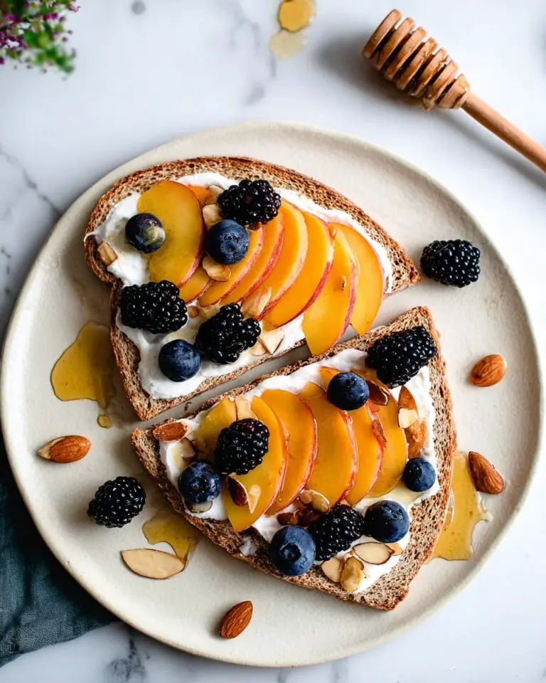 Honey Roasted Peach Toast with Greek Yogurt, Blackberries, and Almonds Recipe