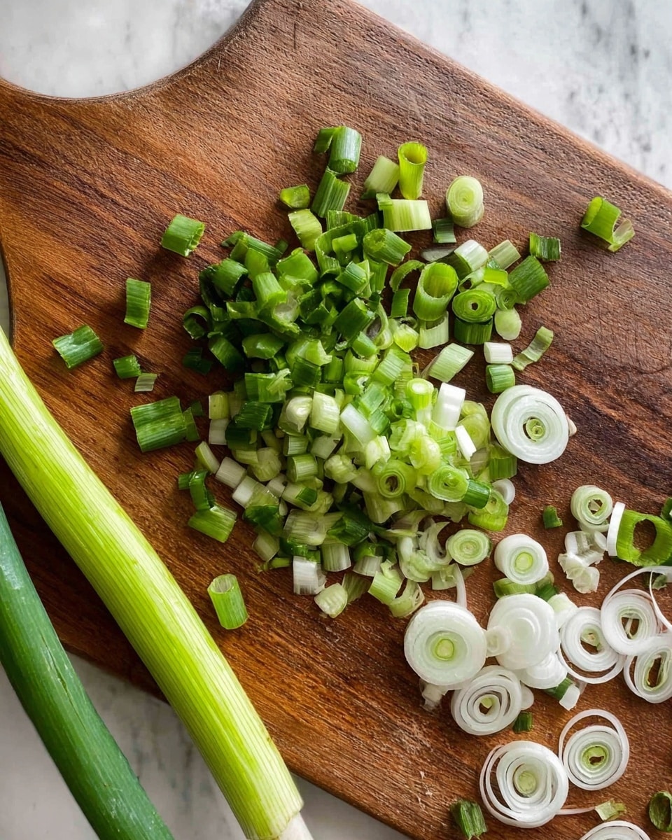 The image shows a wooden cutting board on a white marbled surface, with chopped green onions spread across it. The green onions are sliced into small rings and pieces, mixing light green, dark green, and white colors. The texture of the green parts looks fresh and crisp, while the white parts appear smooth and layered in circular shapes. Two longer green onion stalks lie on the left side of the cutting board, contrasting with the smaller chopped pieces nearby. The photo taken with an iphone --ar 4:5 --v 7